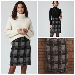 Black Gray Plaid Tweed Skirt Size 6 Classic Preppy Wool Blend